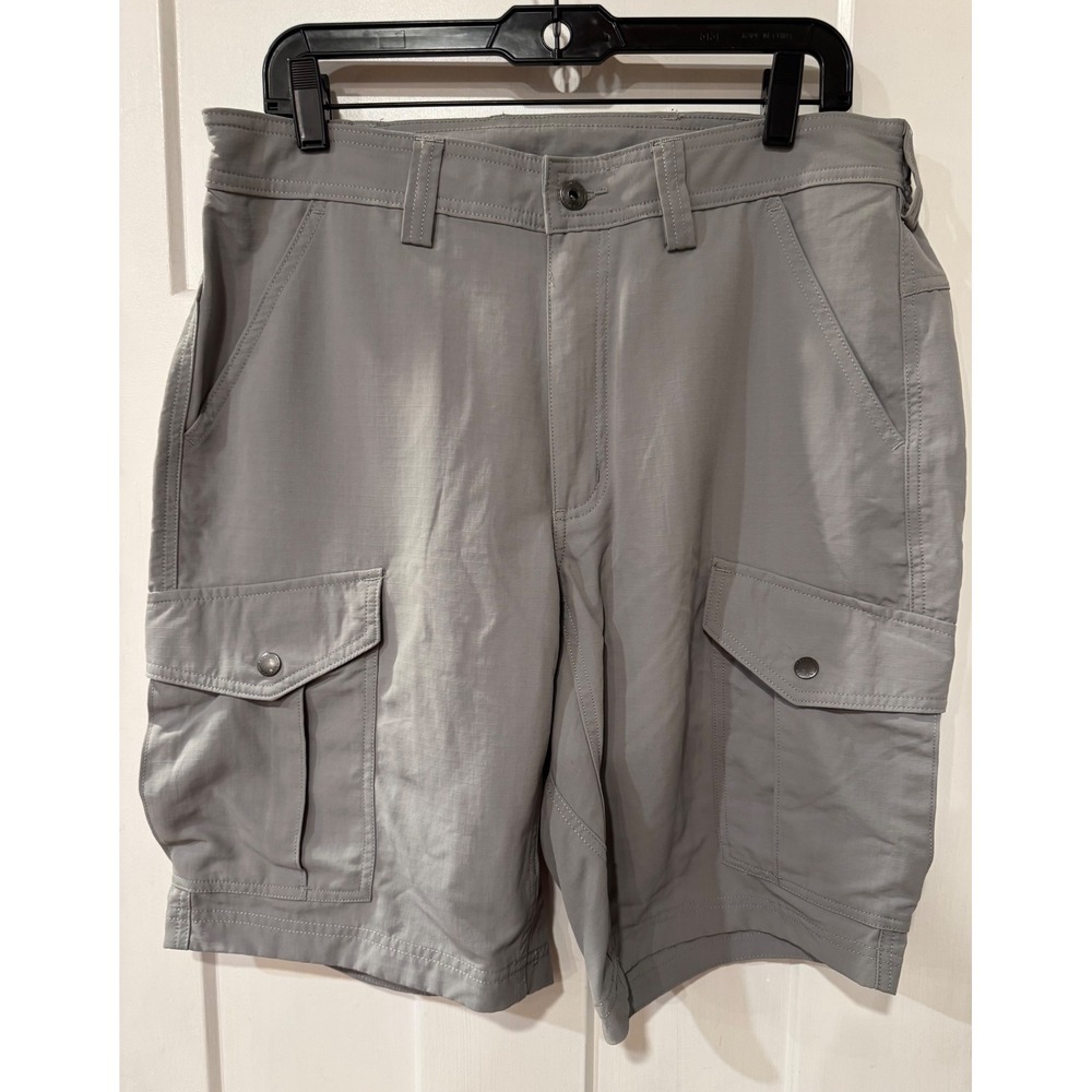 Duluth Trading Co Mens Gray Ripstop Relaxed Fit Cargo Shorts Size 34 Utility
